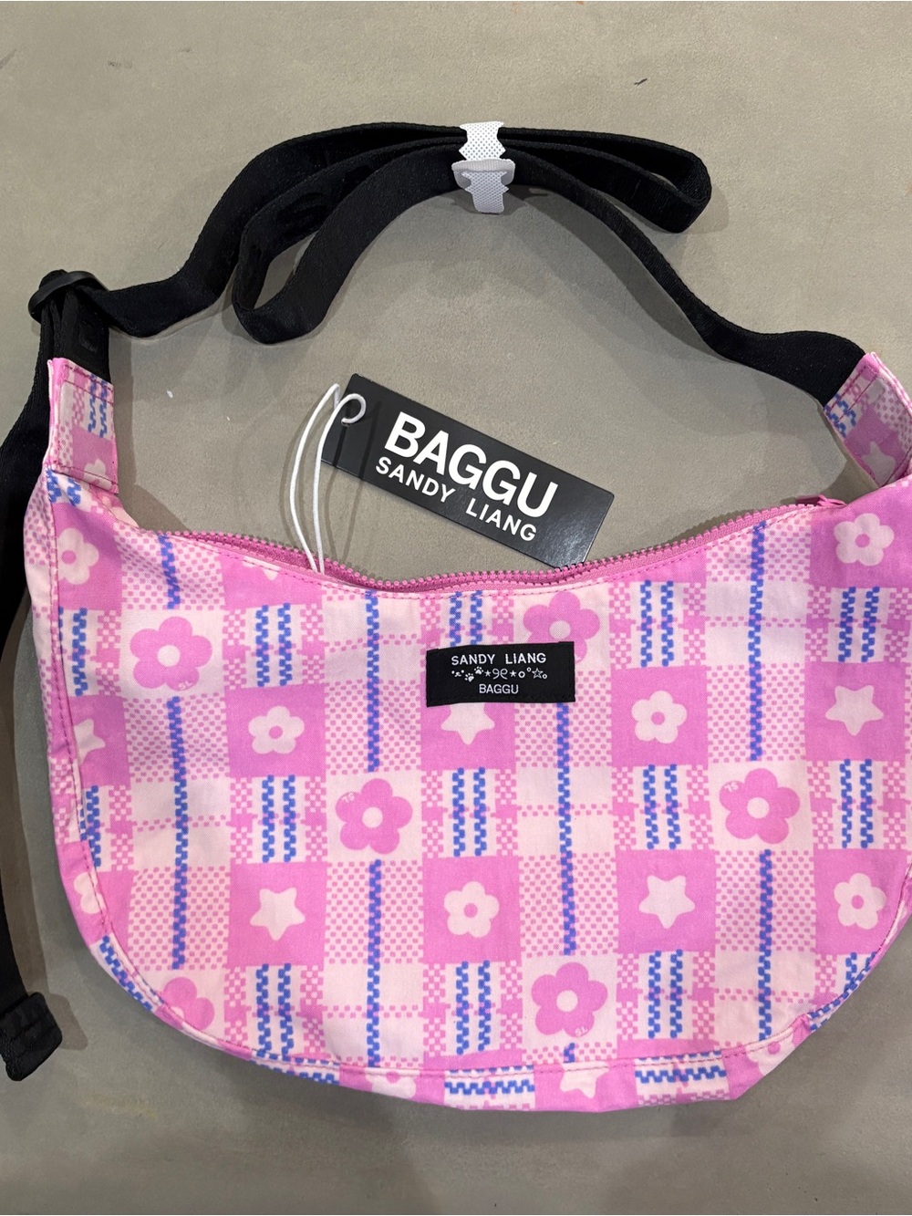NWT Baggu x Sandy Liang Pink Floral medium crescent bag
